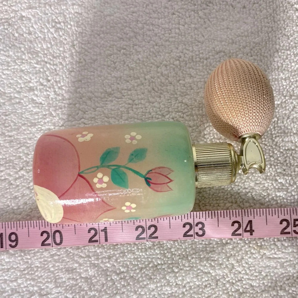 Vintage Pink Green Genuine Alabaster Perfume Atomizer Puff Sprayer Bottle - Picture 2 of 15